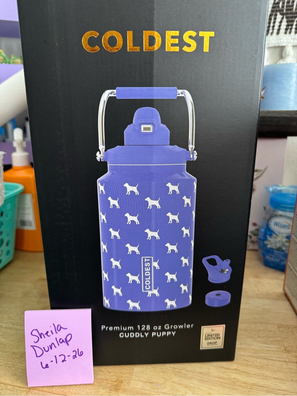 Coldest 128 oz Growler - Purple with White Puppy Print